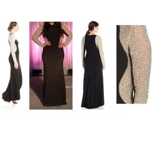 Xscape Beaded Illusion Sleeve Jersey BodyCon Gown